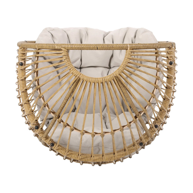 31" White Metal Outdoor Egg Chair with Beige Cushion Homeroots Outdoor