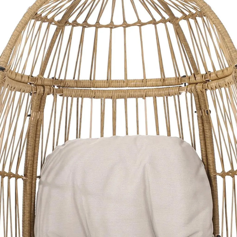 31" White Metal Outdoor Egg Chair with Beige Cushion Homeroots Outdoor