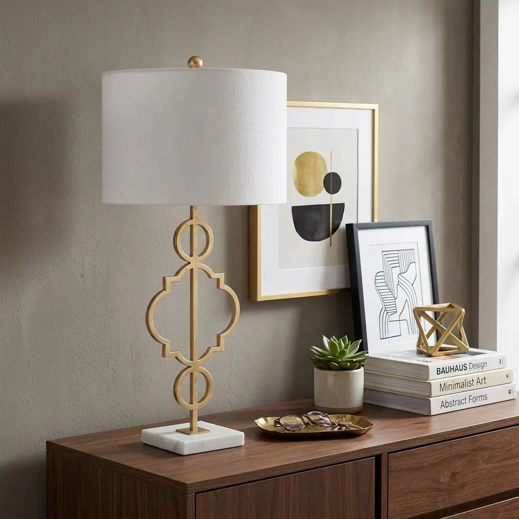 31" White Novelty Table Lamp With Drum Shade Homeroots Lighting