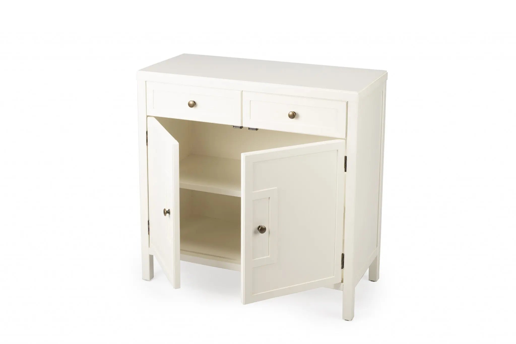 31" White Solid Wood Two Drawer Sideboard with Two Doors Homeroots Kitchen & Dining