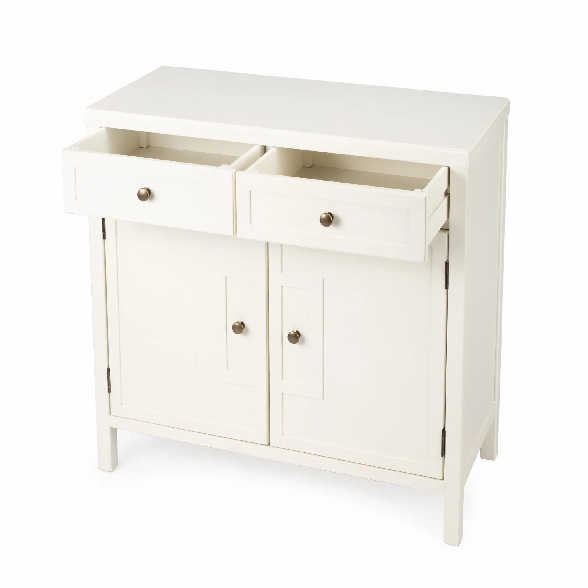 31" White Solid Wood Two Drawer Sideboard with Two Doors Homeroots Kitchen & Dining