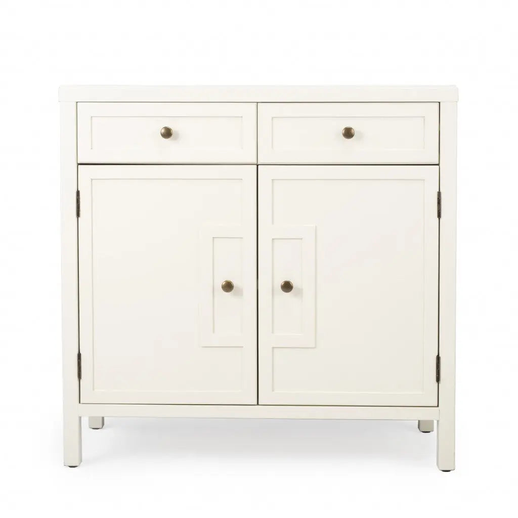 31" White Solid Wood Two Drawer Sideboard with Two Doors Homeroots Kitchen & Dining