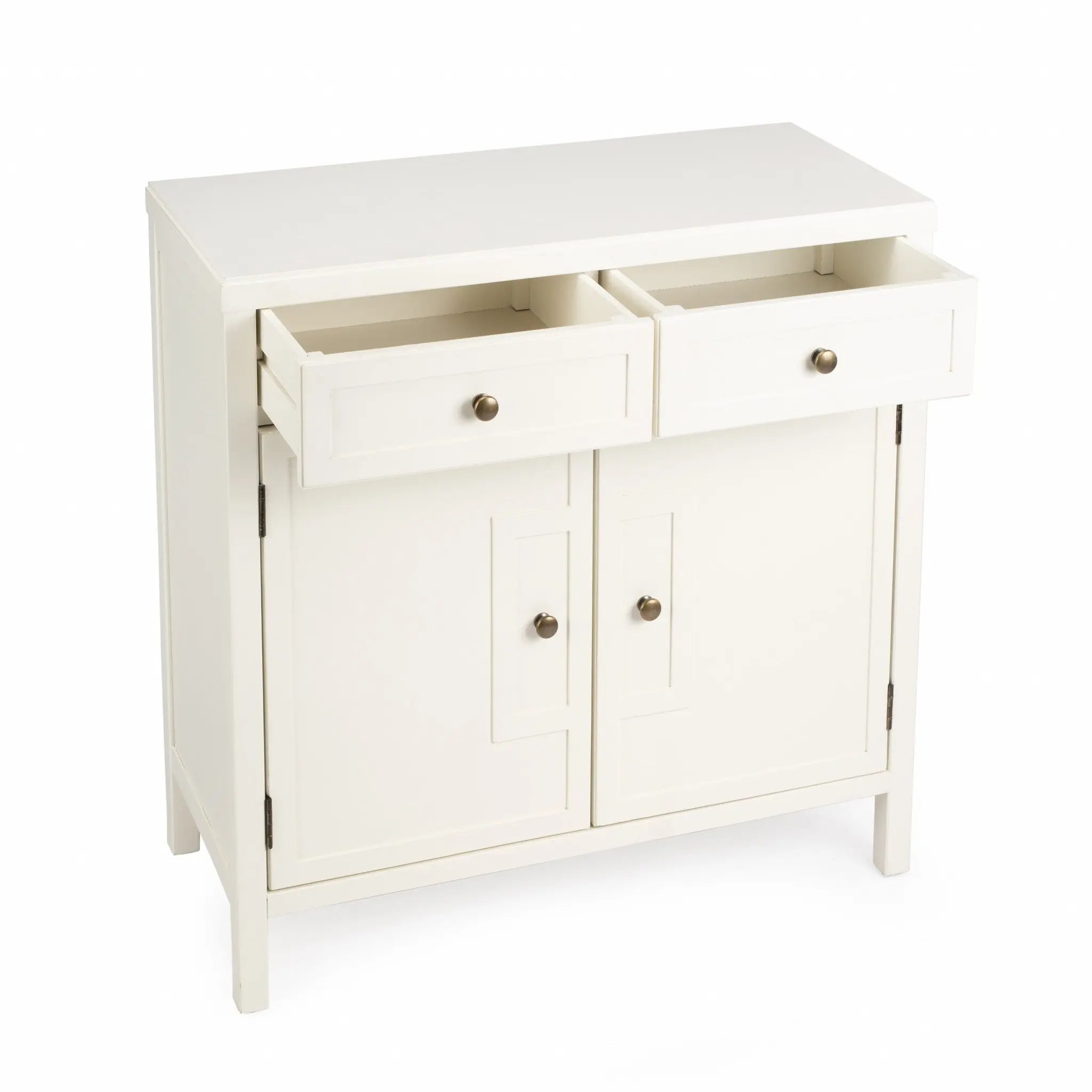 31" White Solid Wood Two Drawer Sideboard with Two Doors Homeroots Kitchen & Dining