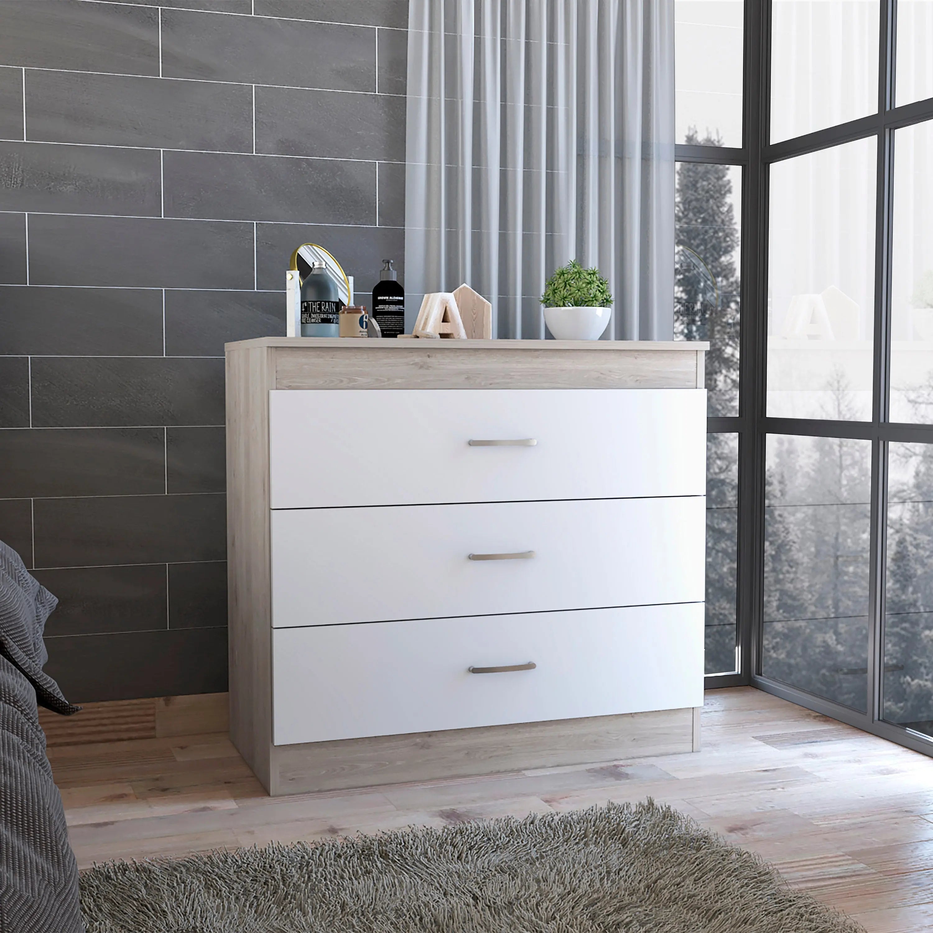 31" White Wood Three Drawer Dresser Homeroots