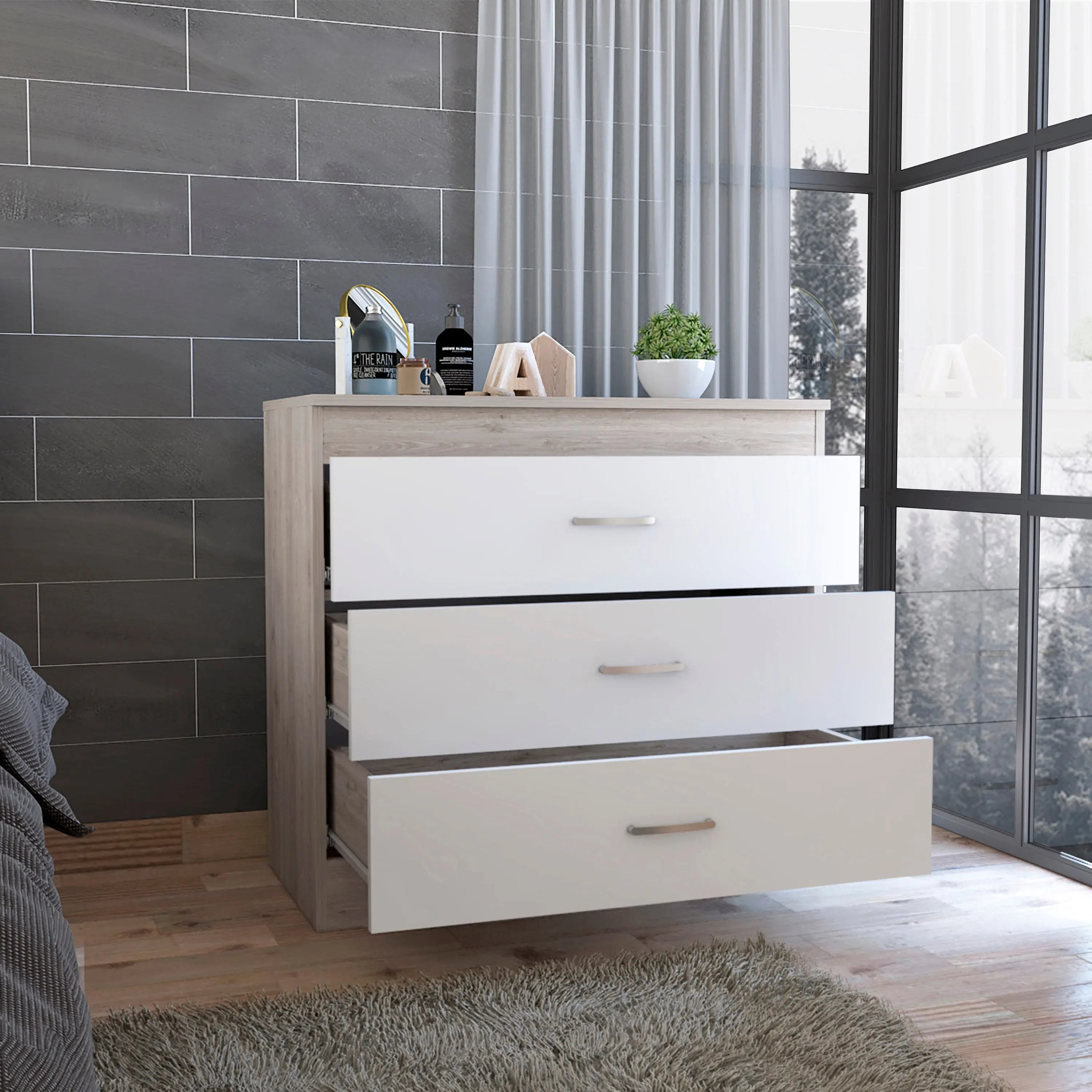 31" White Wood Three Drawer Dresser Homeroots