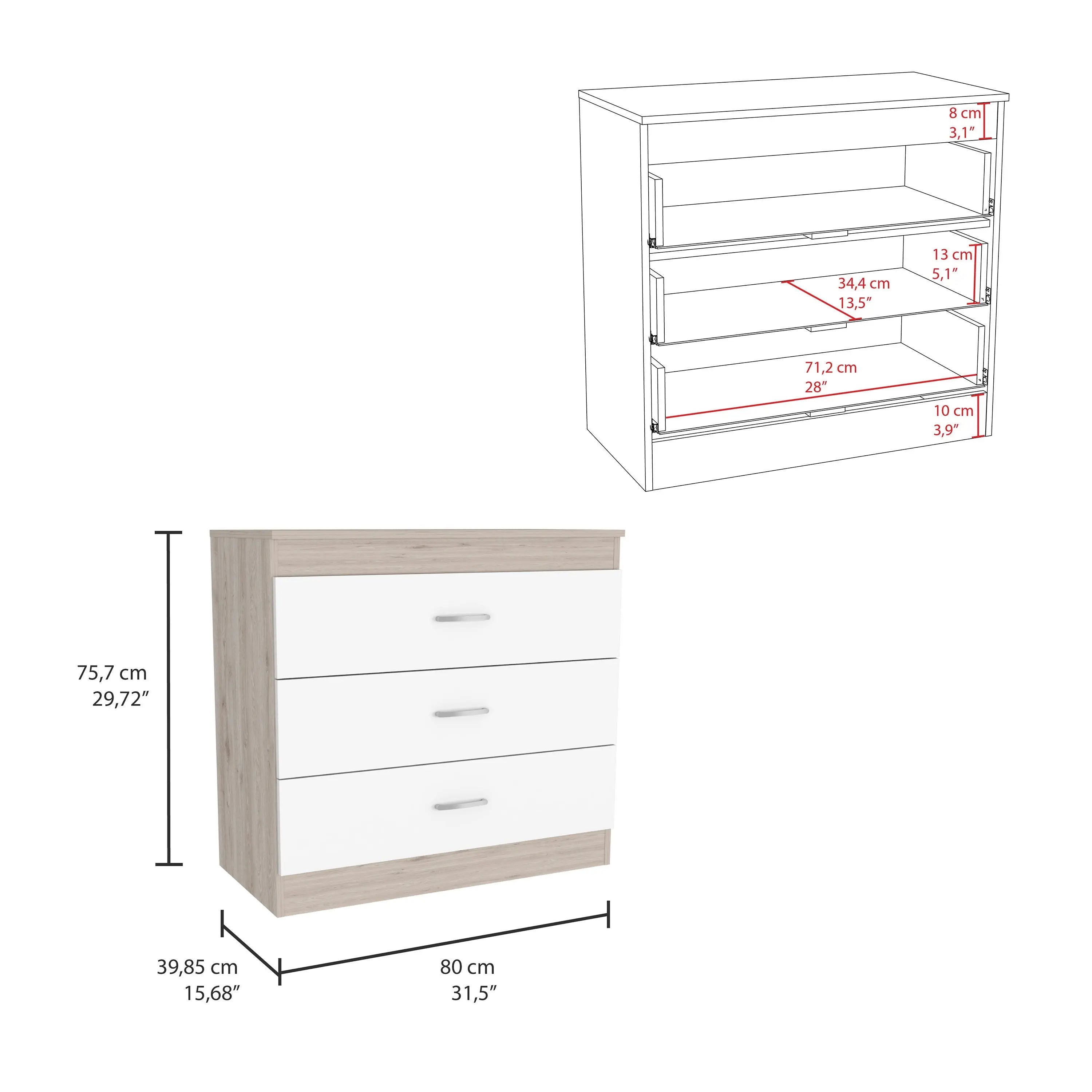 31" White Wood Three Drawer Dresser Homeroots