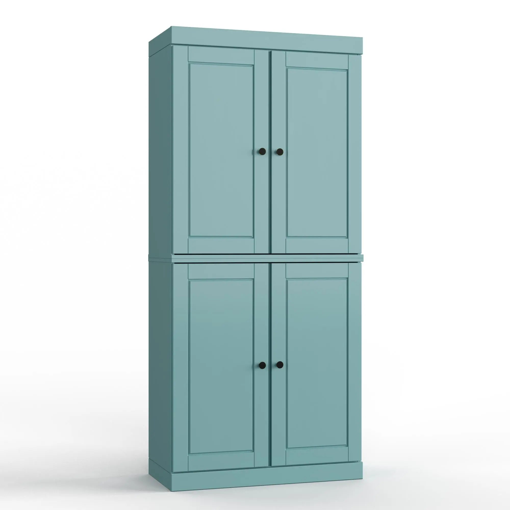 32" Aqua Solid Wood Free Standing Four Door Linen Cabinet Homeroots Organization