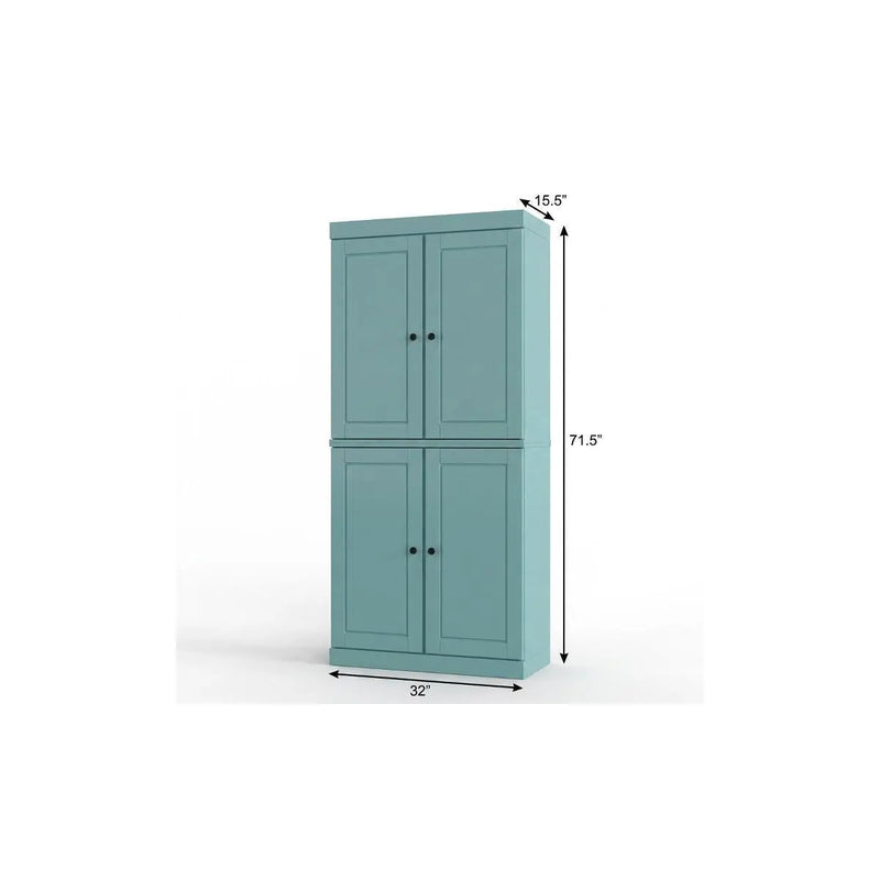 32" Aqua Solid Wood Free Standing Four Door Linen Cabinet Homeroots Organization