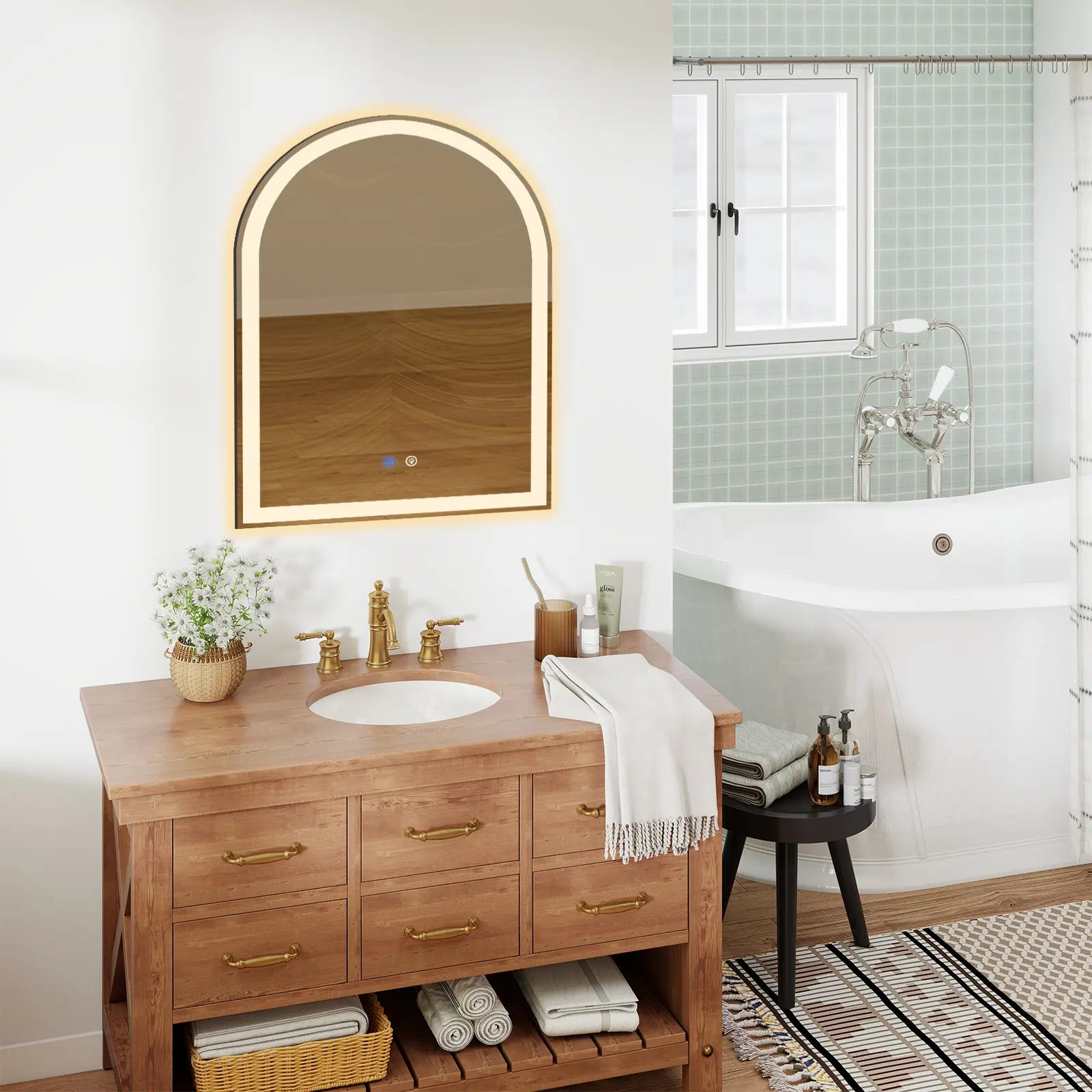 32" Arch Lighted Frameless Bathroom Vanity Mirror Homeroots Bed & Bath