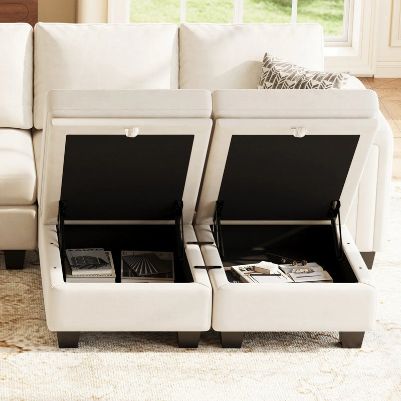 32" Beige and Black Velvet Tufted Storage Ottoman Homeroots Living Room