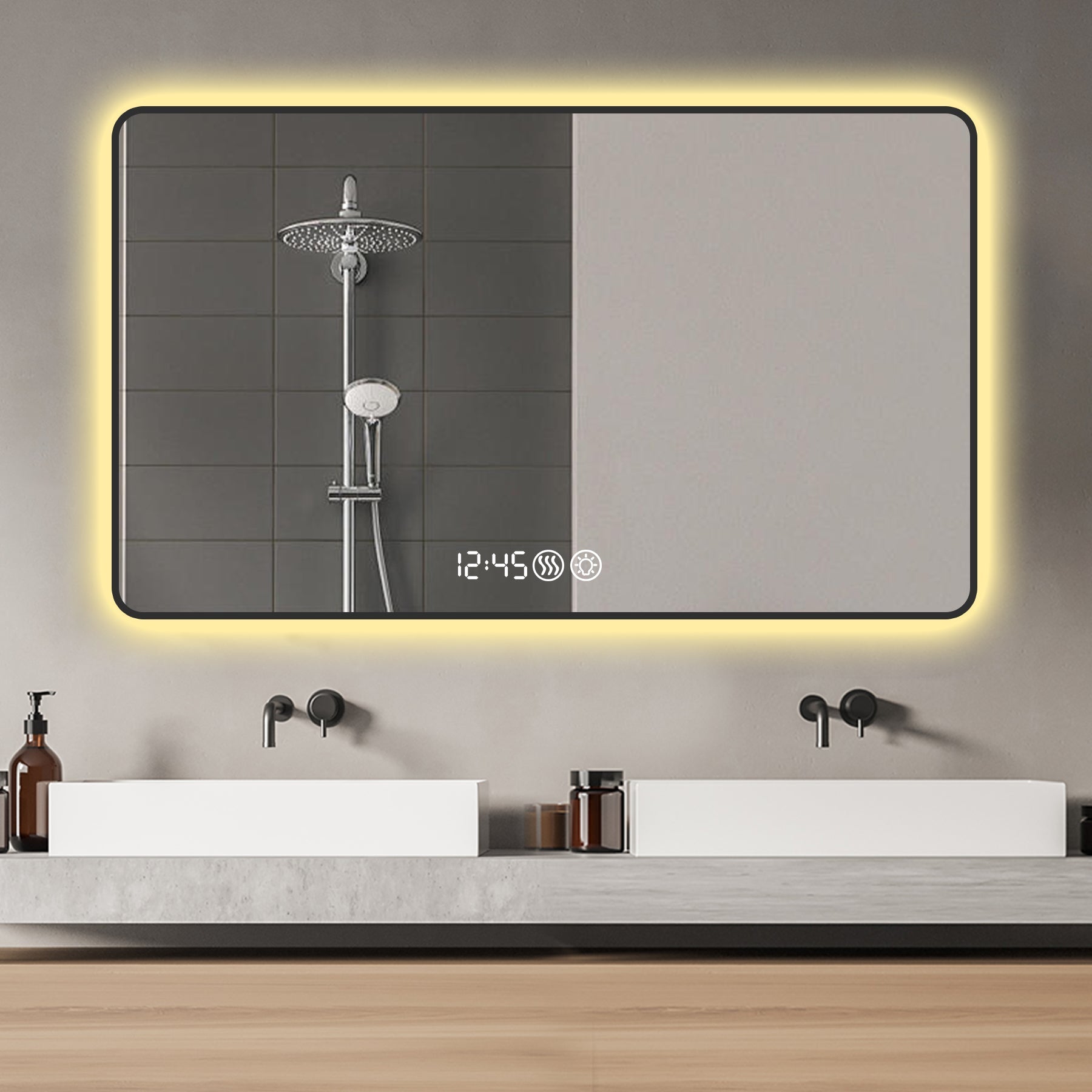 32" Black Aluminum Lighted Framed Bathroom Vanity Mirror Homeroots Bed & Bath
