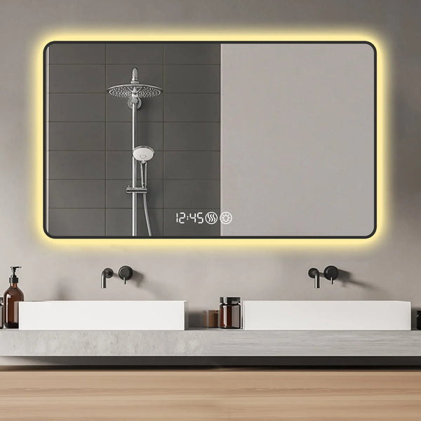 32" Black Aluminum Lighted Framed Bathroom Vanity Mirror Homeroots Bed & Bath