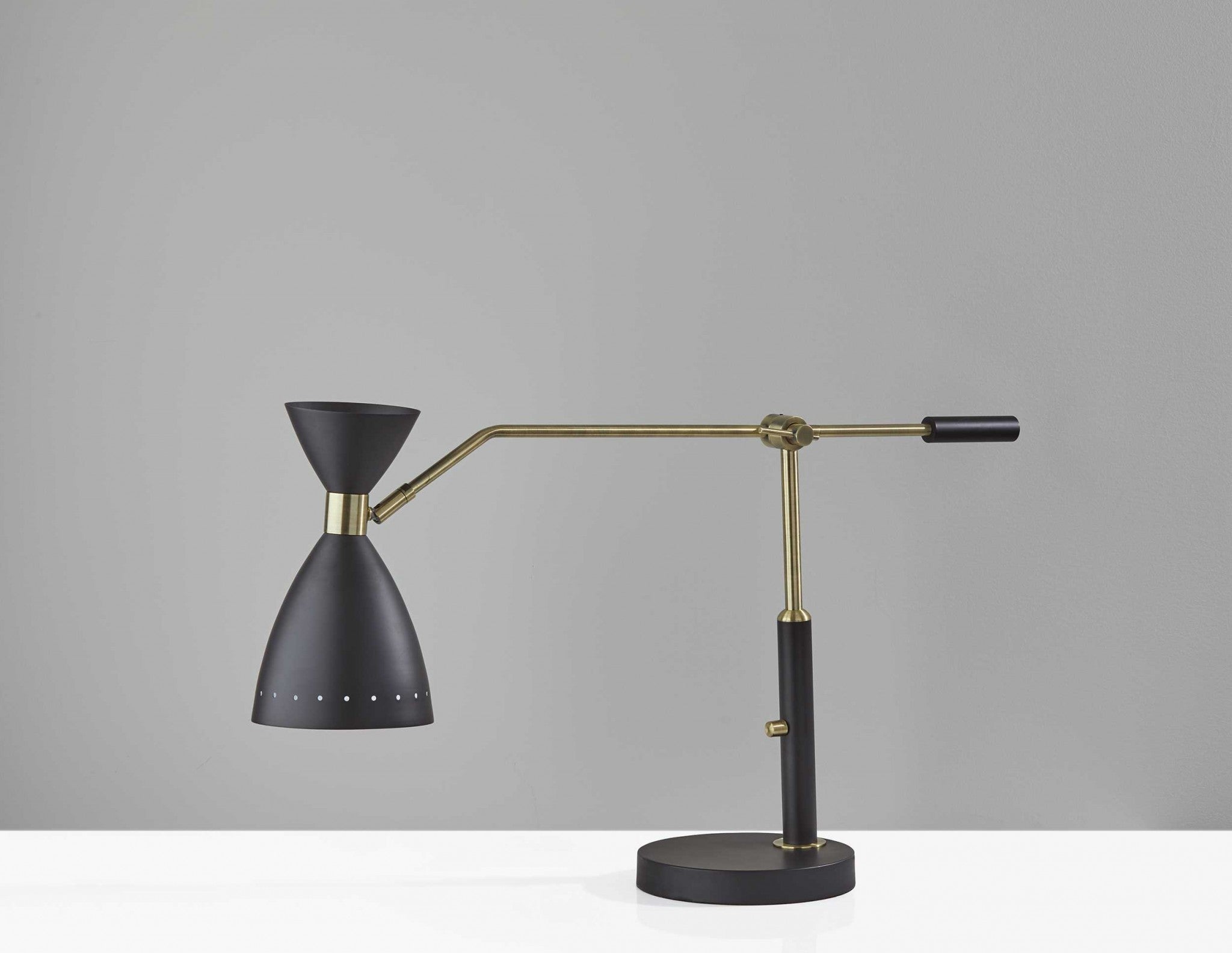 32" Black And Gold Metal Desk Lamp With Cinched Cone Shade - GreatEagleInc