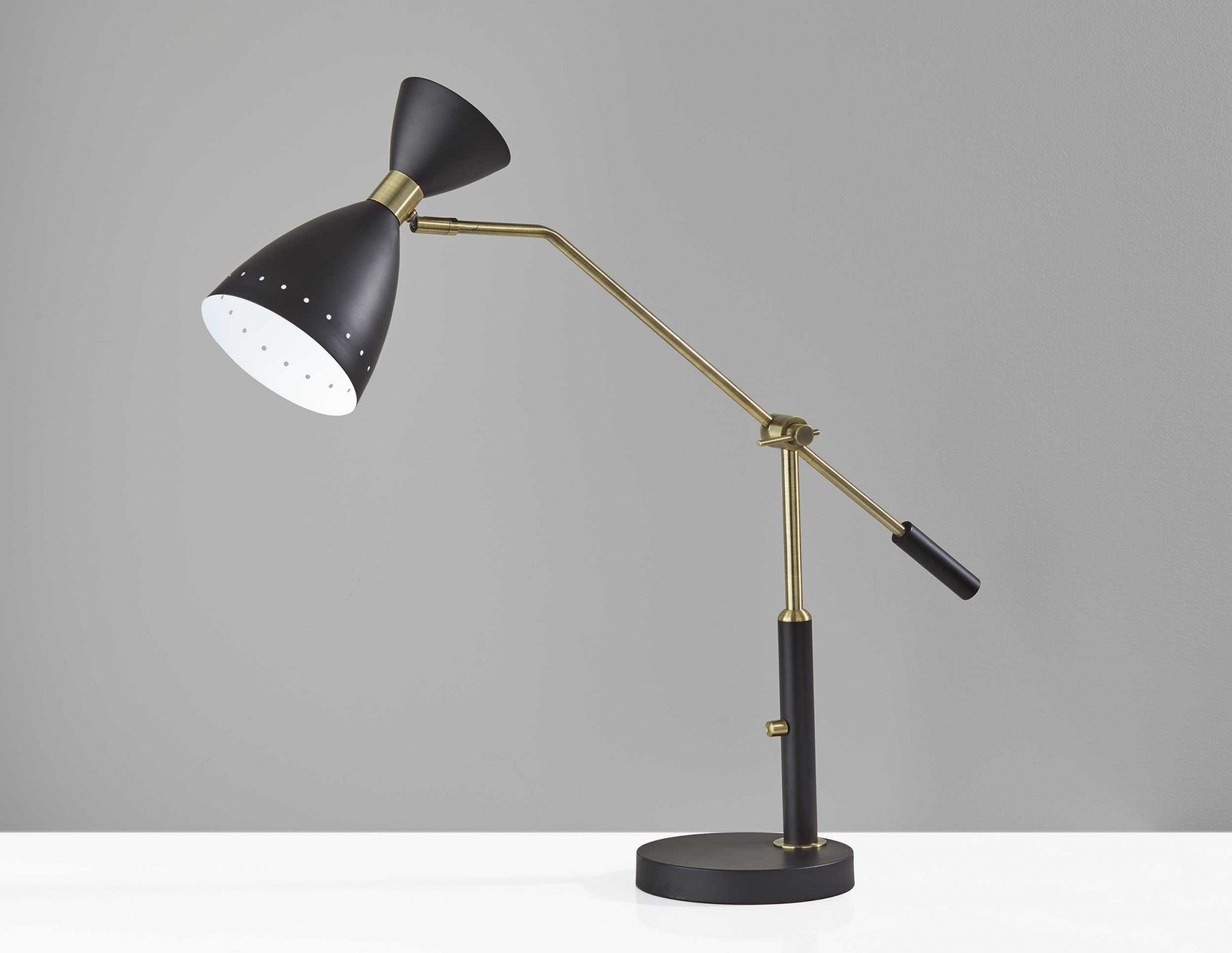 32" Black And Gold Metal Desk Lamp With Cinched Cone Shade - GreatEagleInc