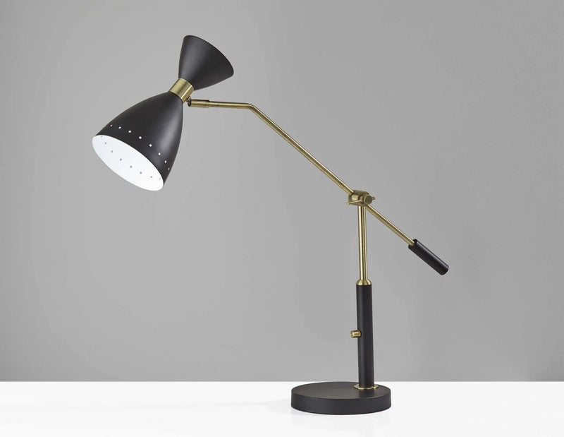 32" Black And Gold Metal Desk Lamp With Cinched Cone Shade - GreatEagleInc