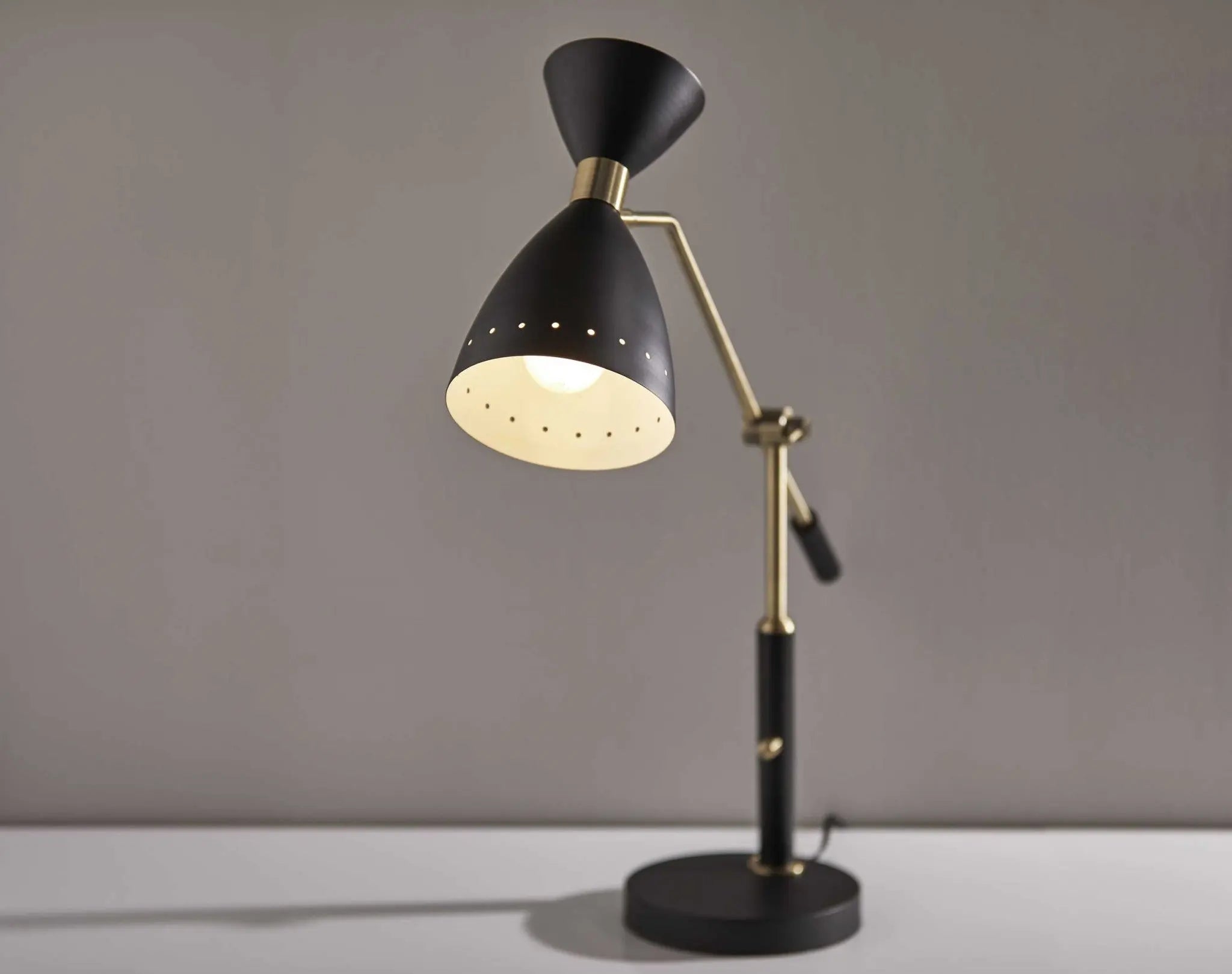 32" Black And Gold Metal Desk Lamp With Cinched Cone Shade - GreatEagleInc