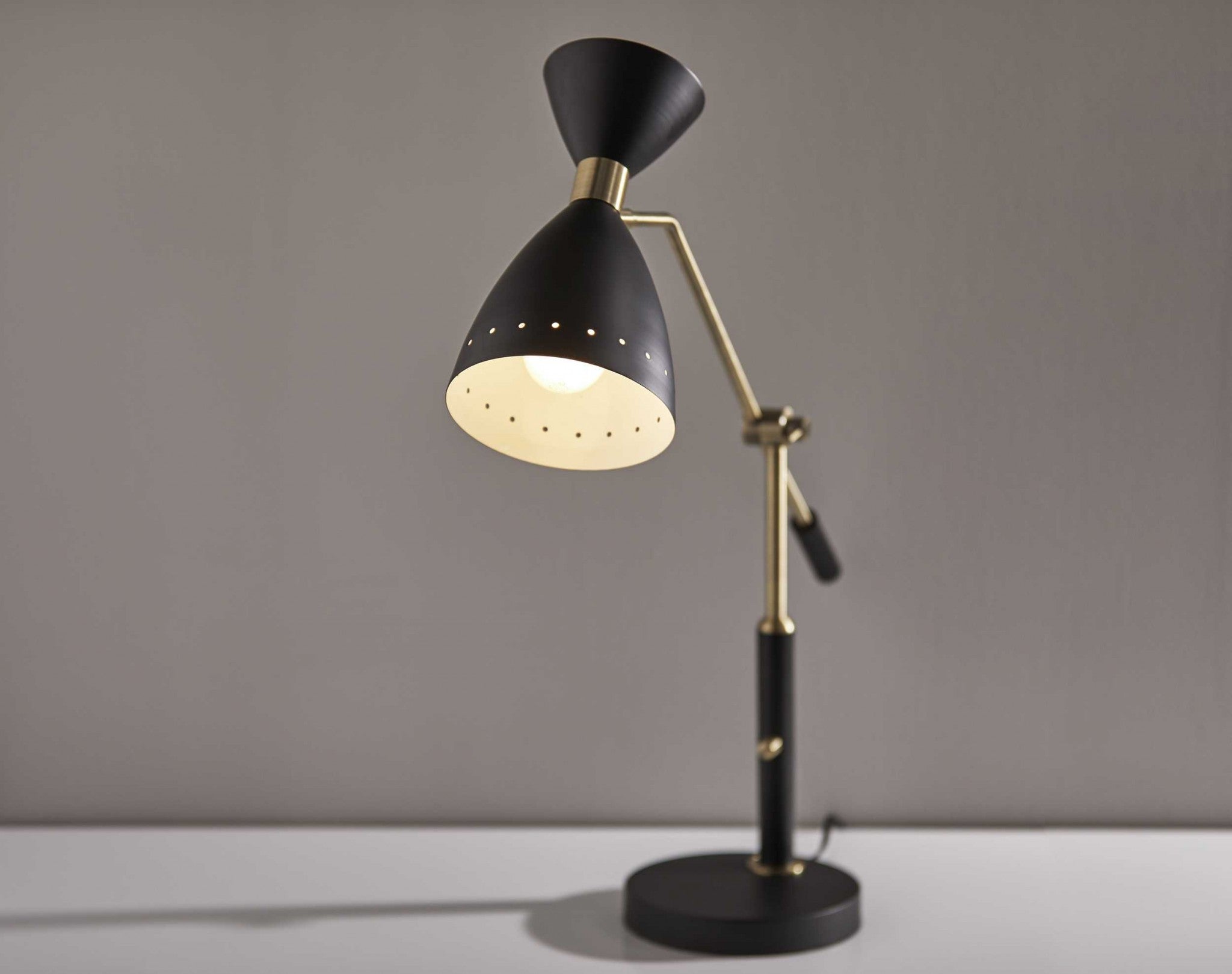 32" Black And Gold Metal Desk Lamp With Cinched Cone Shade - GreatEagleInc