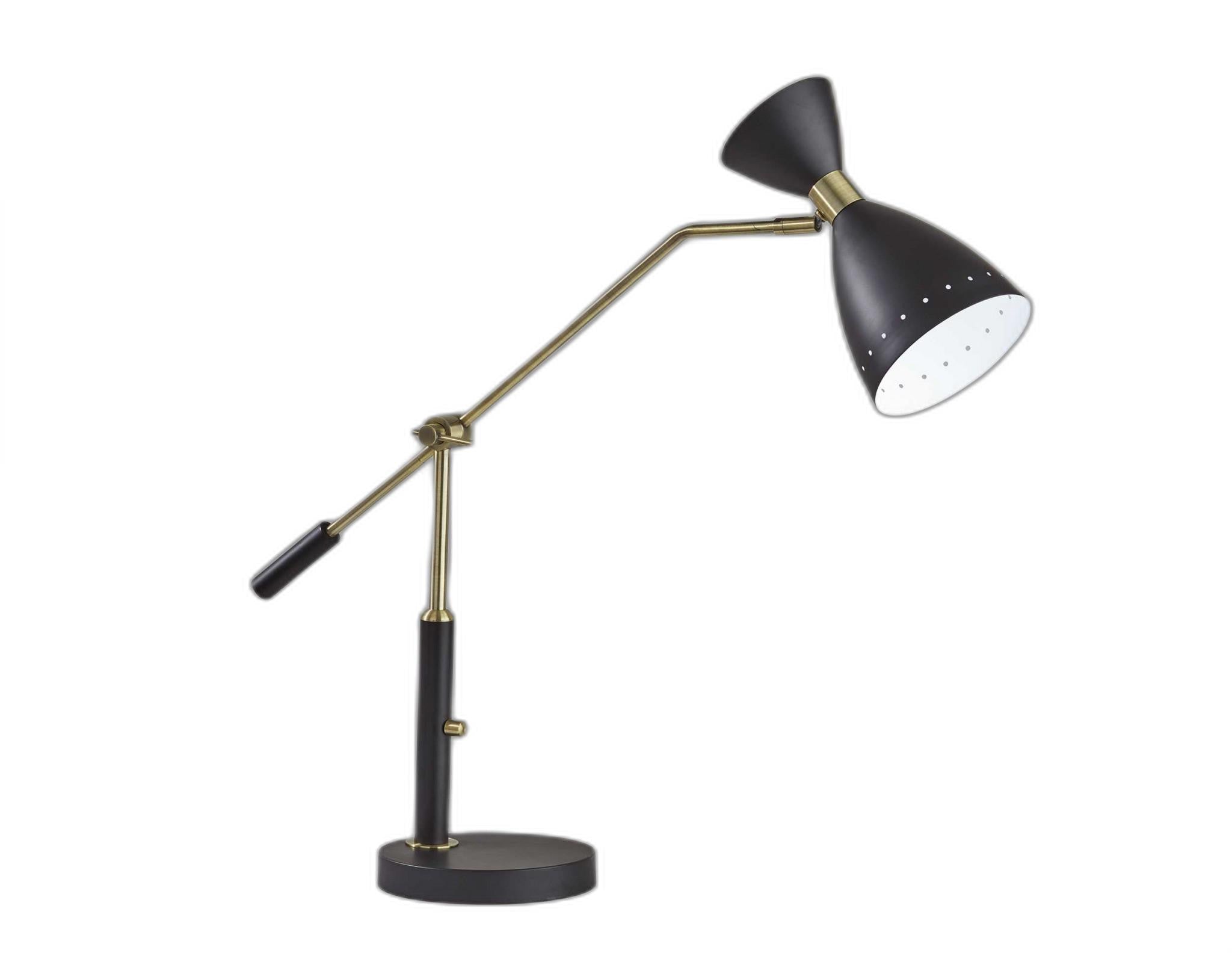32" Black And Gold Metal Desk Lamp With Cinched Cone Shade - GreatEagleInc