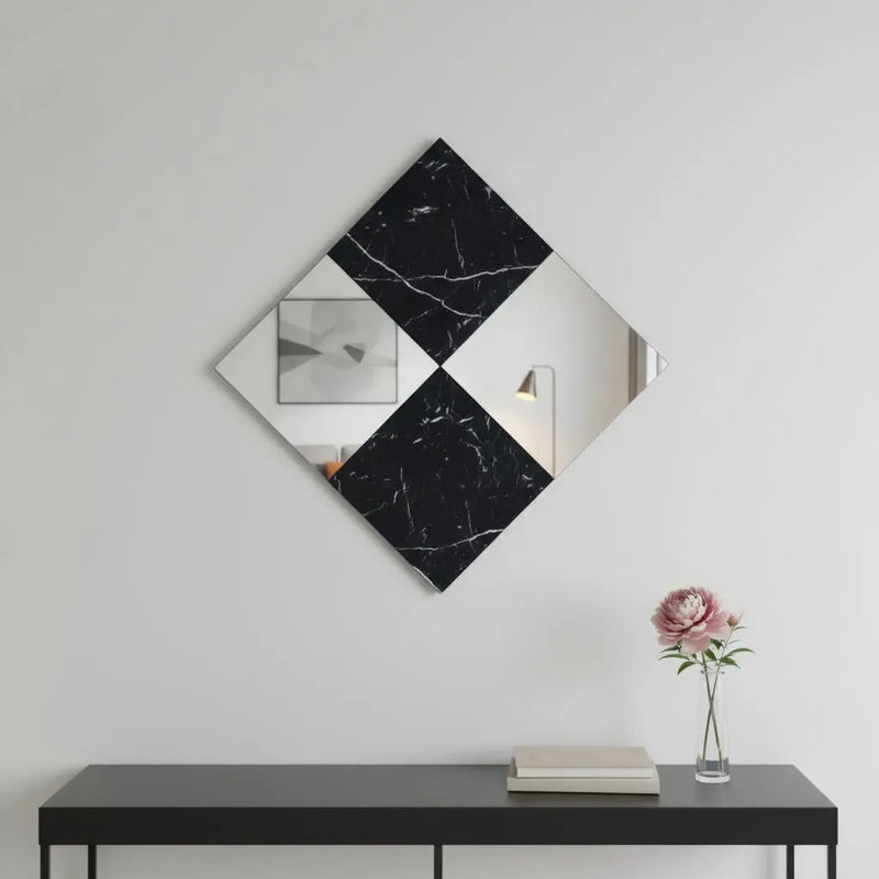 32" Black And Gray Square Wood composite Framed Accent Mirror Homeroots Bed & Bath