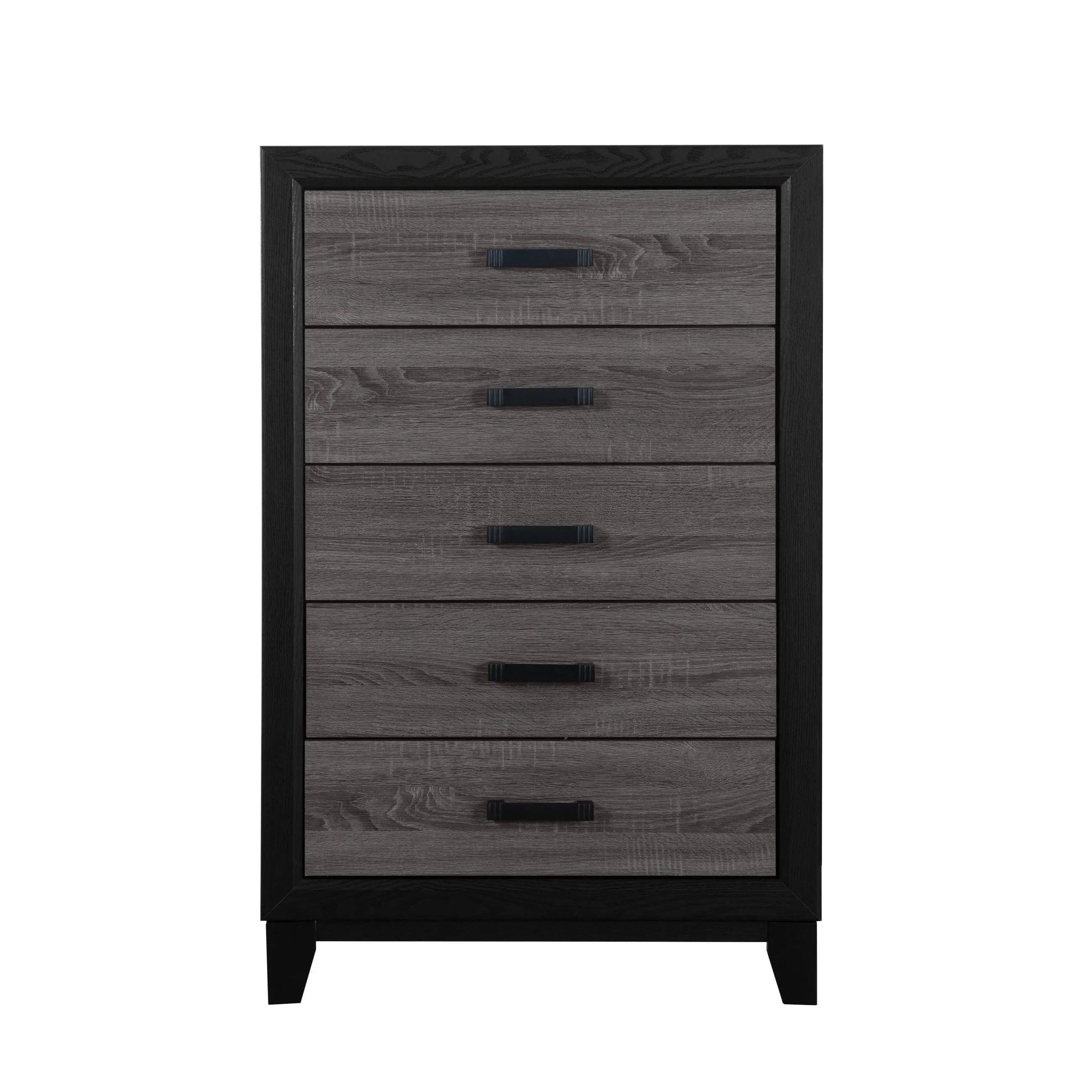 32" Black And Gray Wood Five Drawer Dresser Homeroots Bed & Bath