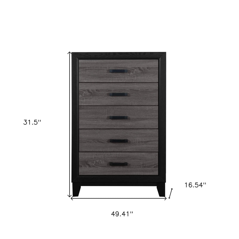 32" Black And Gray Wood Five Drawer Dresser Homeroots Bed & Bath