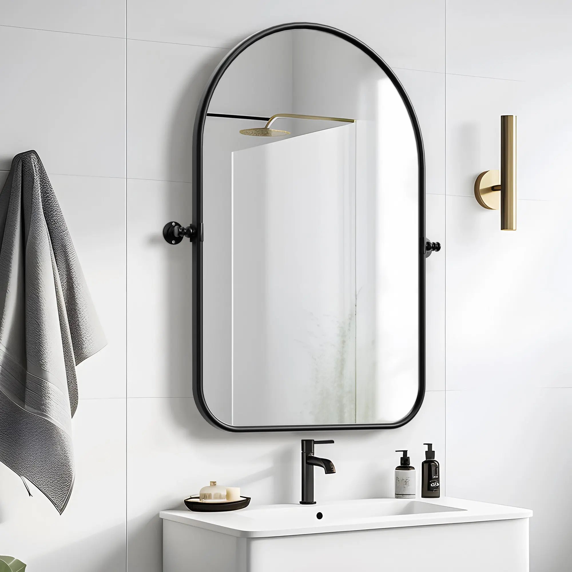 32" Black Arch Metal Swivel Framed Accent Mirror Homeroots Bed & Bath
