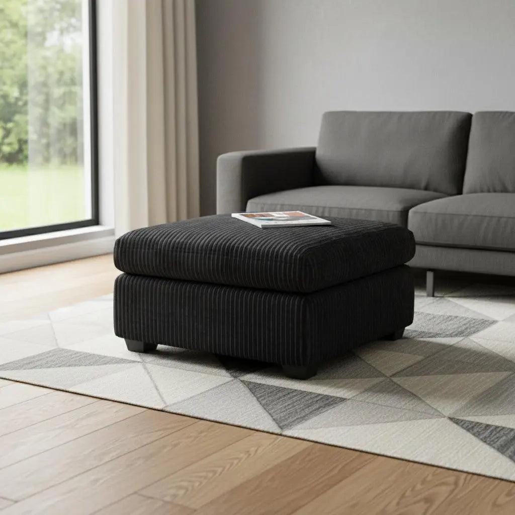 32" Black Corduroy Footstool Homeroots Living Room