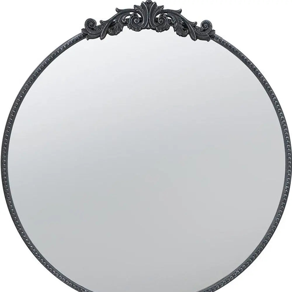 32" Black Crowned Top Iron Framed Accent Mirror Homeroots Bed & Bath