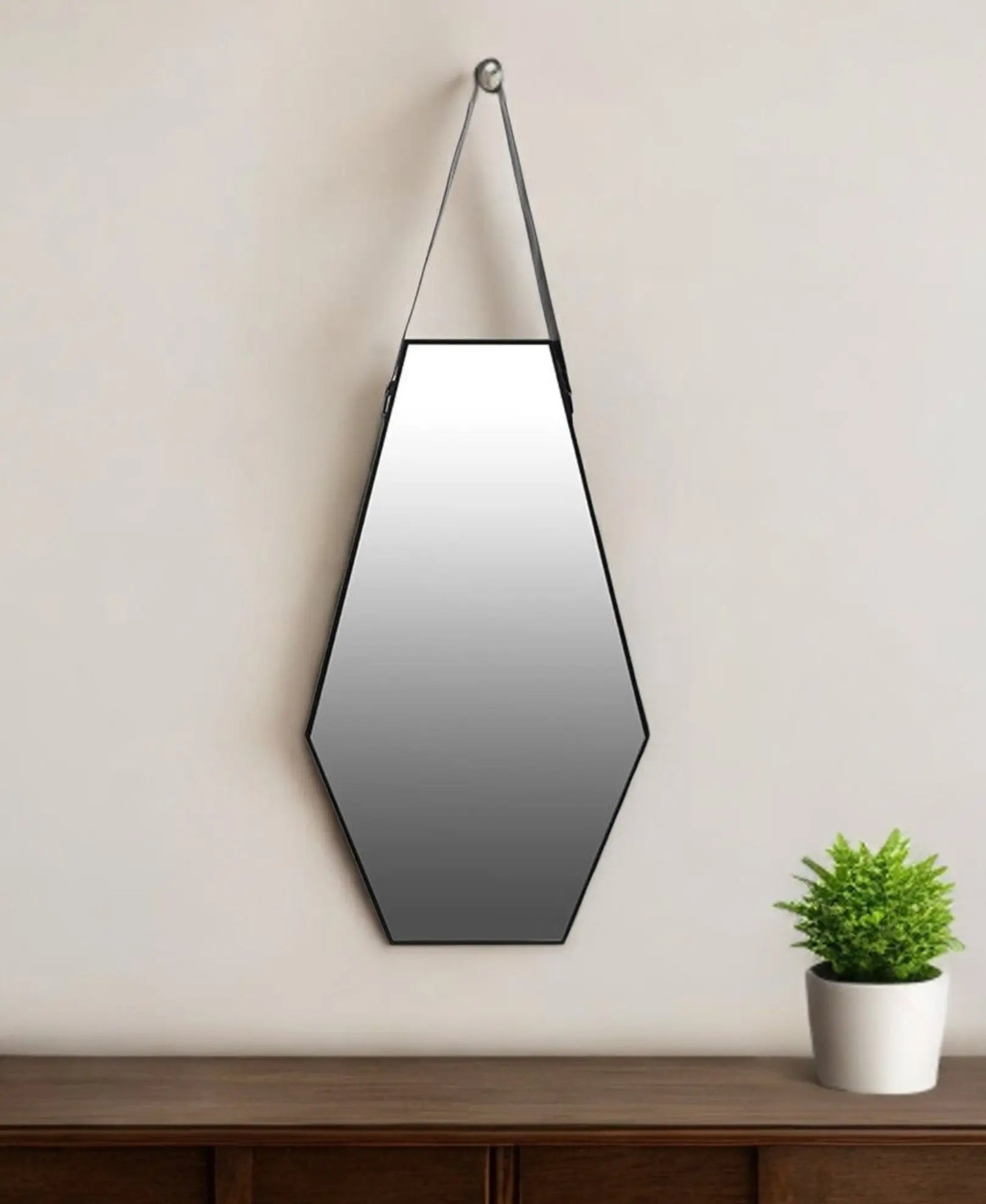 32" Black Hexagon Wood Framed Accent Mirror Homeroots Bed & Bath