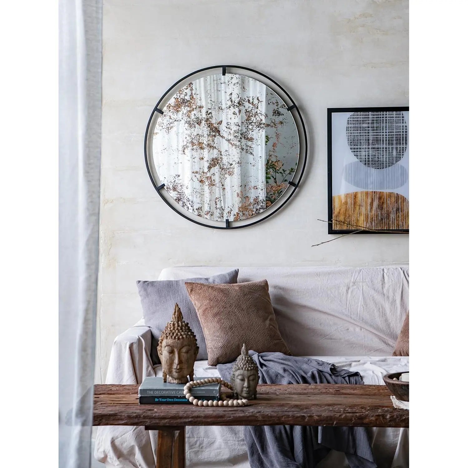 32" Black Round Iron Framed Accent Mirror Homeroots Bed & Bath
