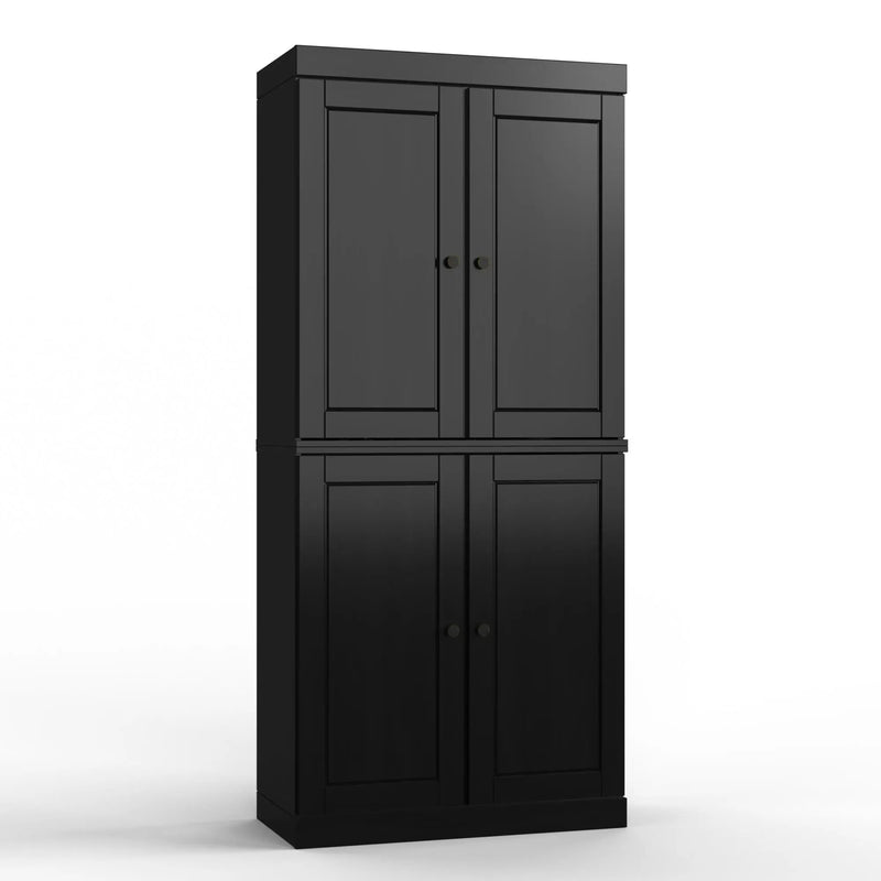 32" Black Solid Wood Free Standing Four Door Linen Cabinet Homeroots Organization