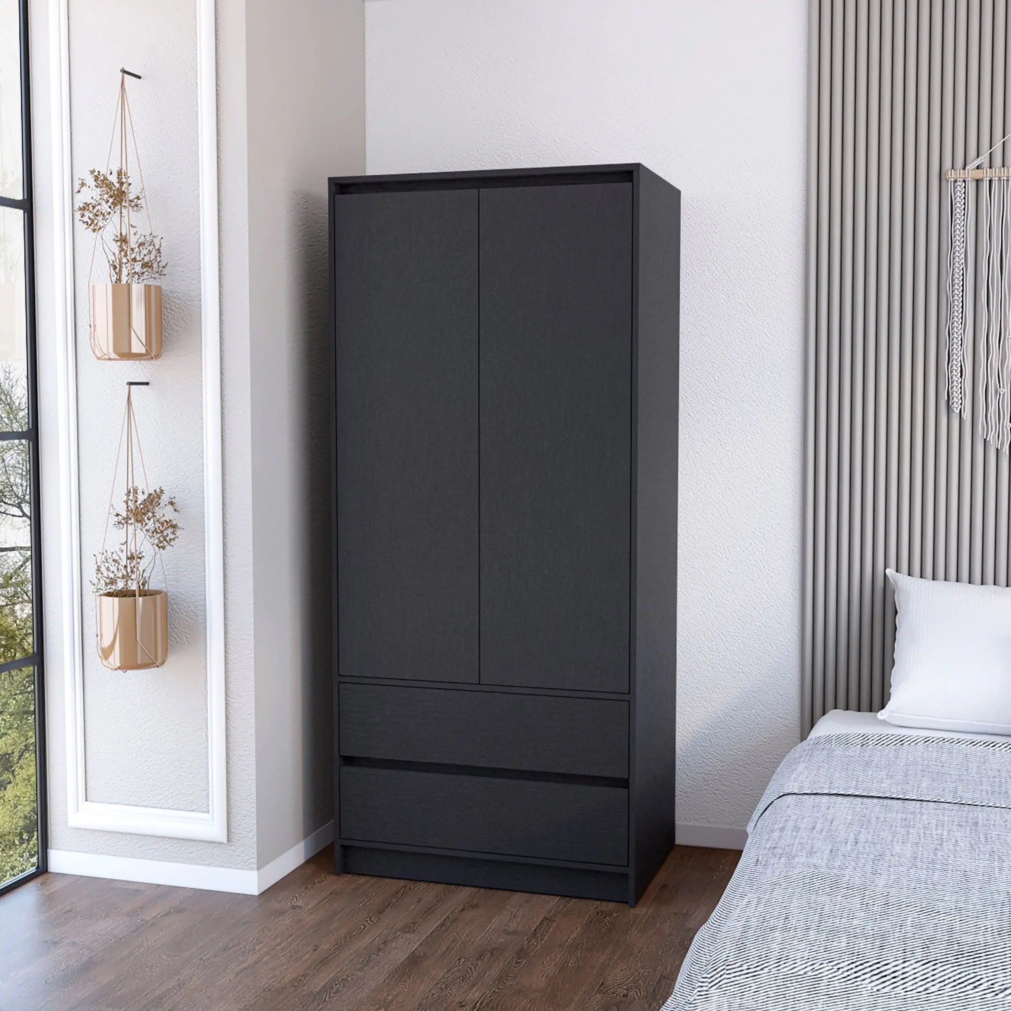 32" Black Two Drawer Combo Dresser Homeroots Bed & Bath