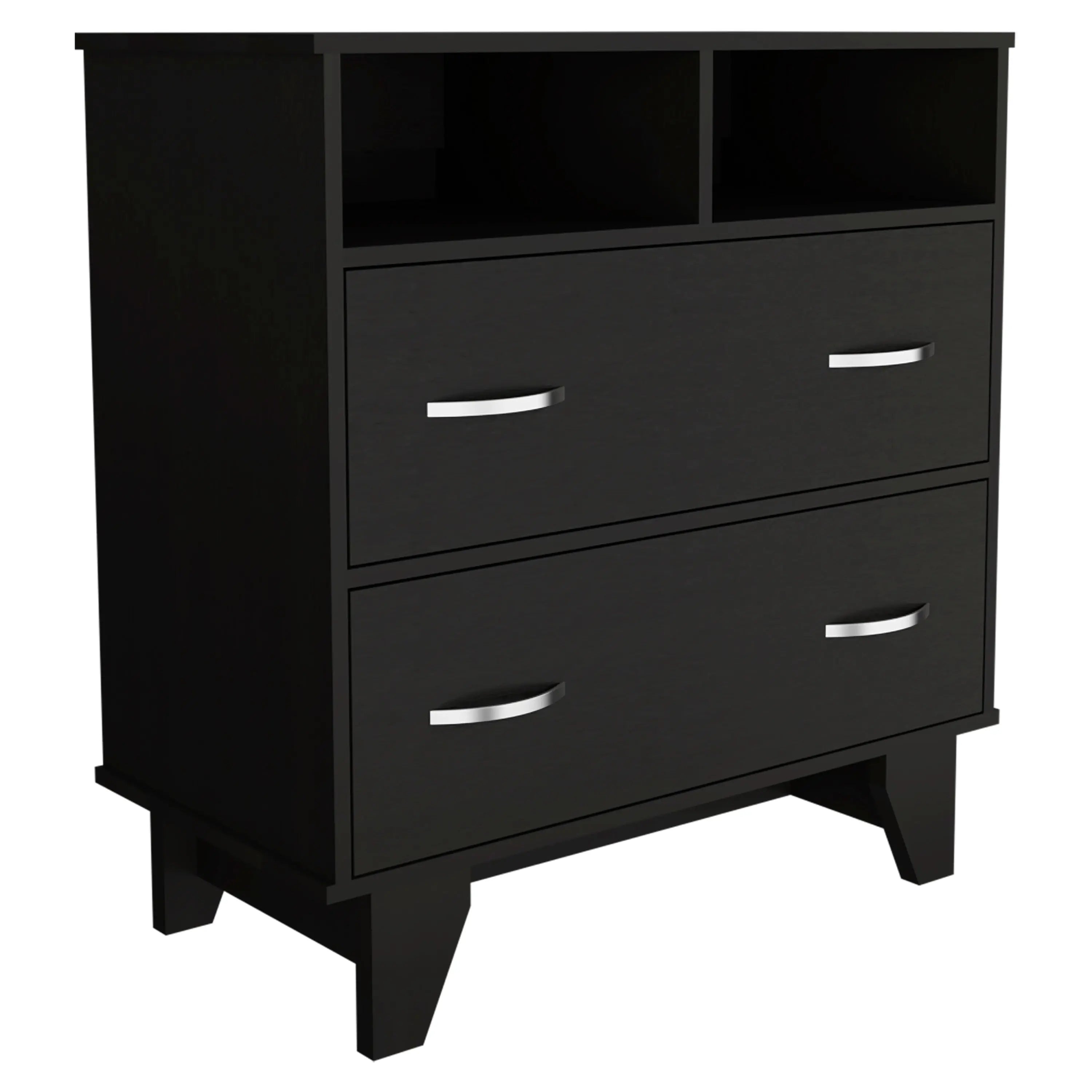 32" Black Two Drawer Dresser With Open Shelving Homeroots Bed & Bath
