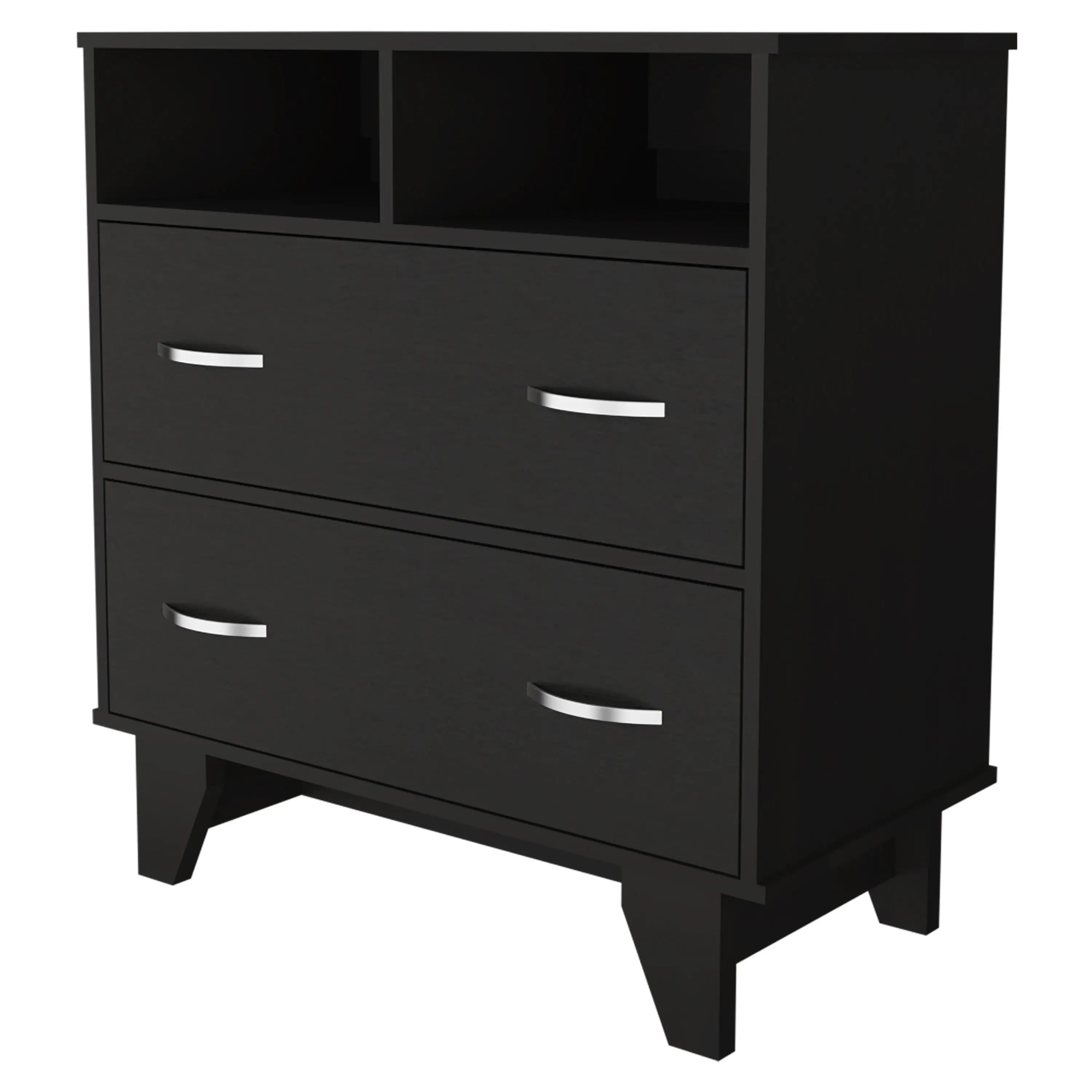 32" Black Two Drawer Dresser With Open Shelving Homeroots Bed & Bath