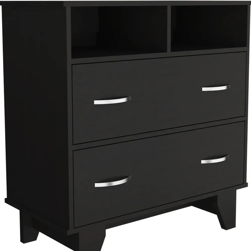 32" Black Two Drawer Dresser With Open Shelving Homeroots Bed & Bath
