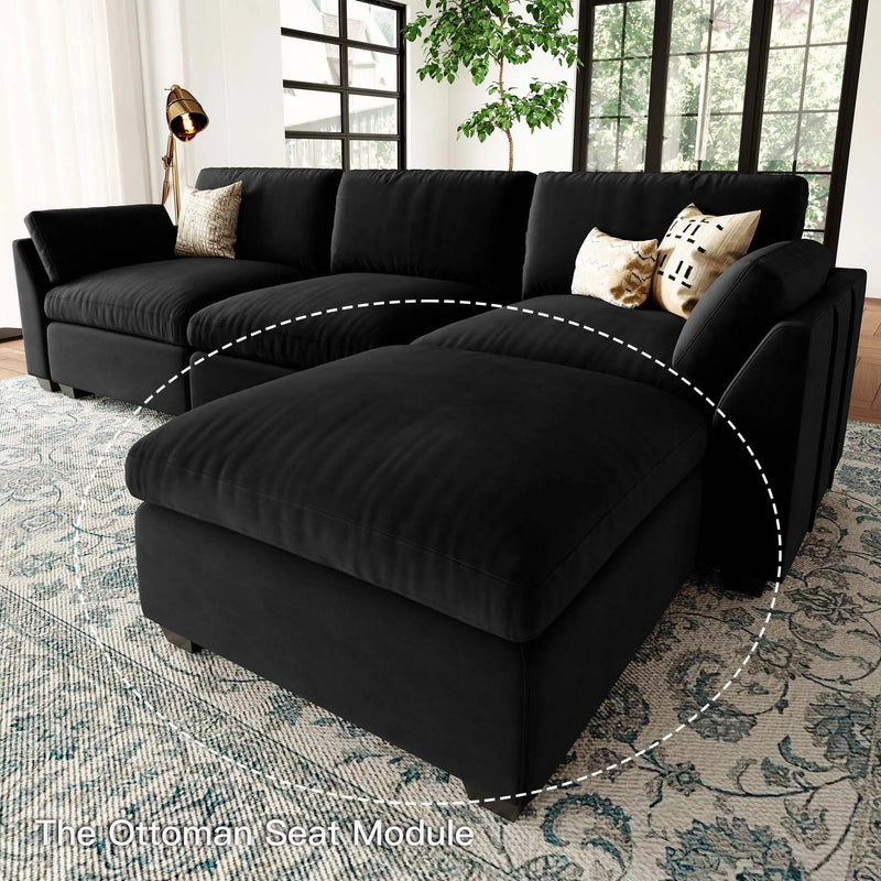 32" Black Velvet Footstool Homeroots Living Room