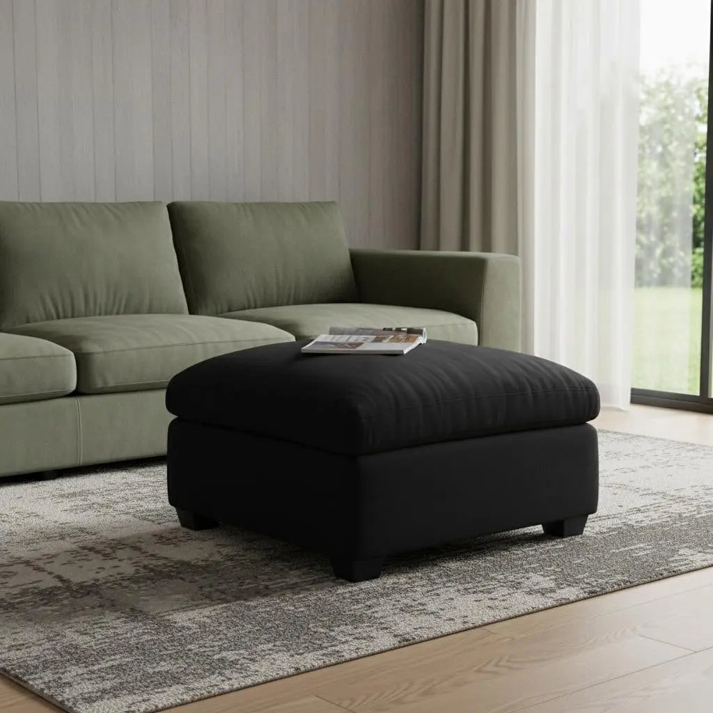 32" Black Velvet Footstool Homeroots Living Room