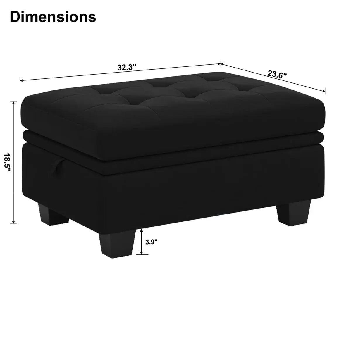 32" Black Velvet Tufted Storage Ottoman Homeroots Living Room