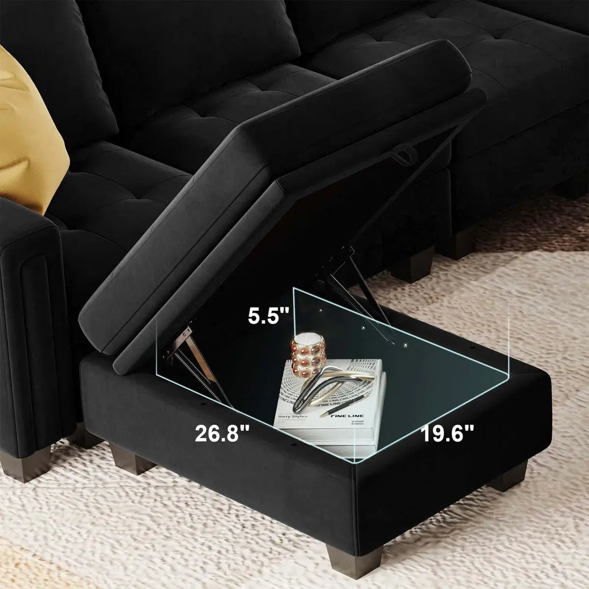 32" Black Velvet Tufted Storage Ottoman Homeroots Living Room