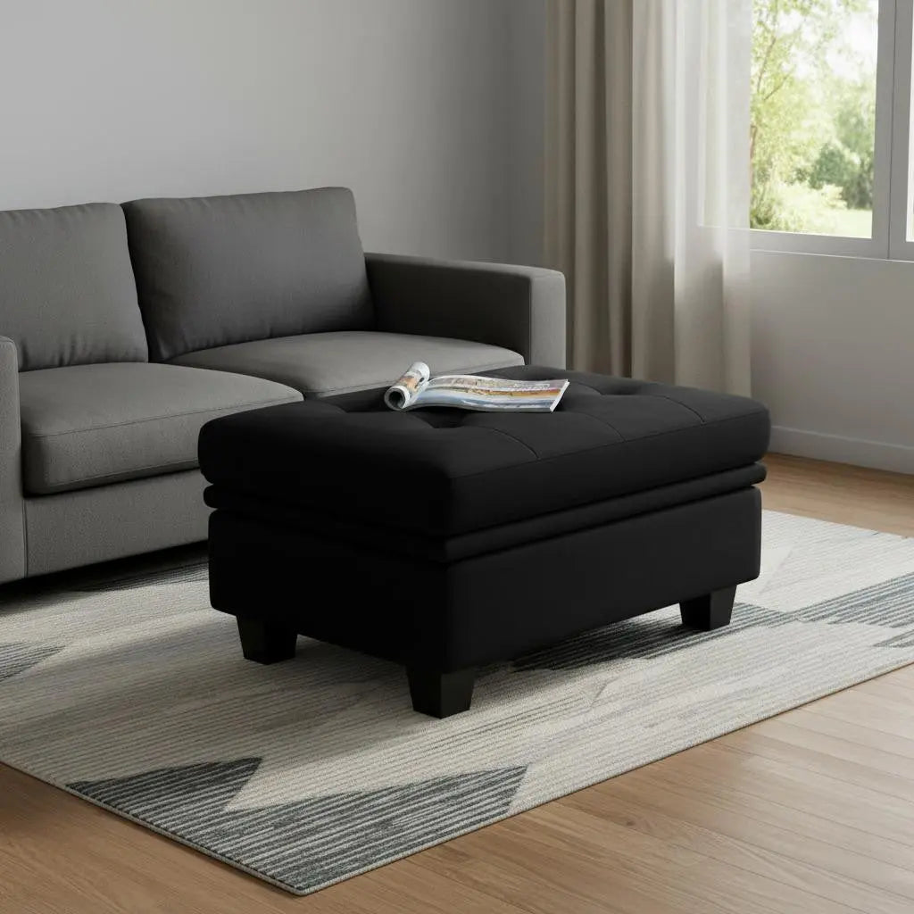 32" Black Velvet Tufted Storage Ottoman Homeroots Living Room