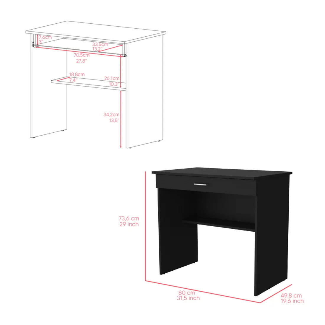 32" Black Wood Computer Desk With Drawer Homeroots Office
