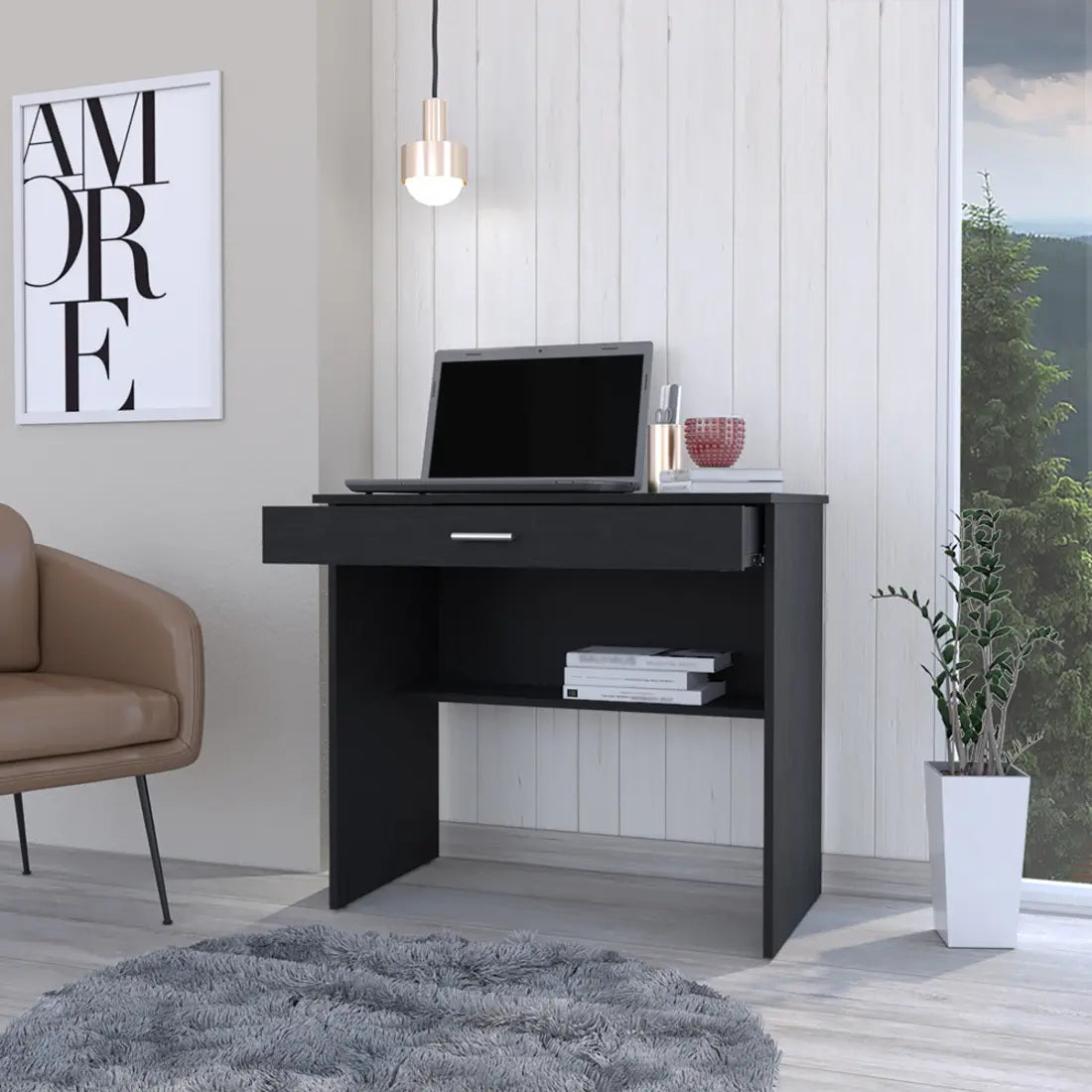 32" Black Wood Computer Desk With Drawer Homeroots Office
