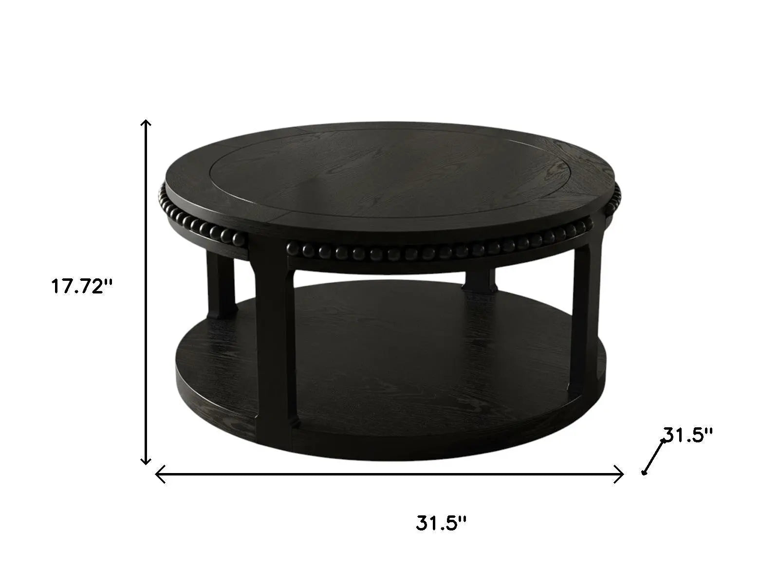 32" Black Wood Floor Shelf Beaded Round Coffee Table Homeroots Living Room