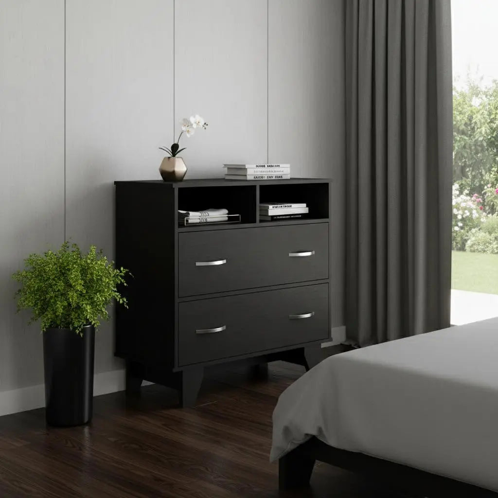 32" Black Wood Two Drawer Dresser Homeroots Bed & Bath