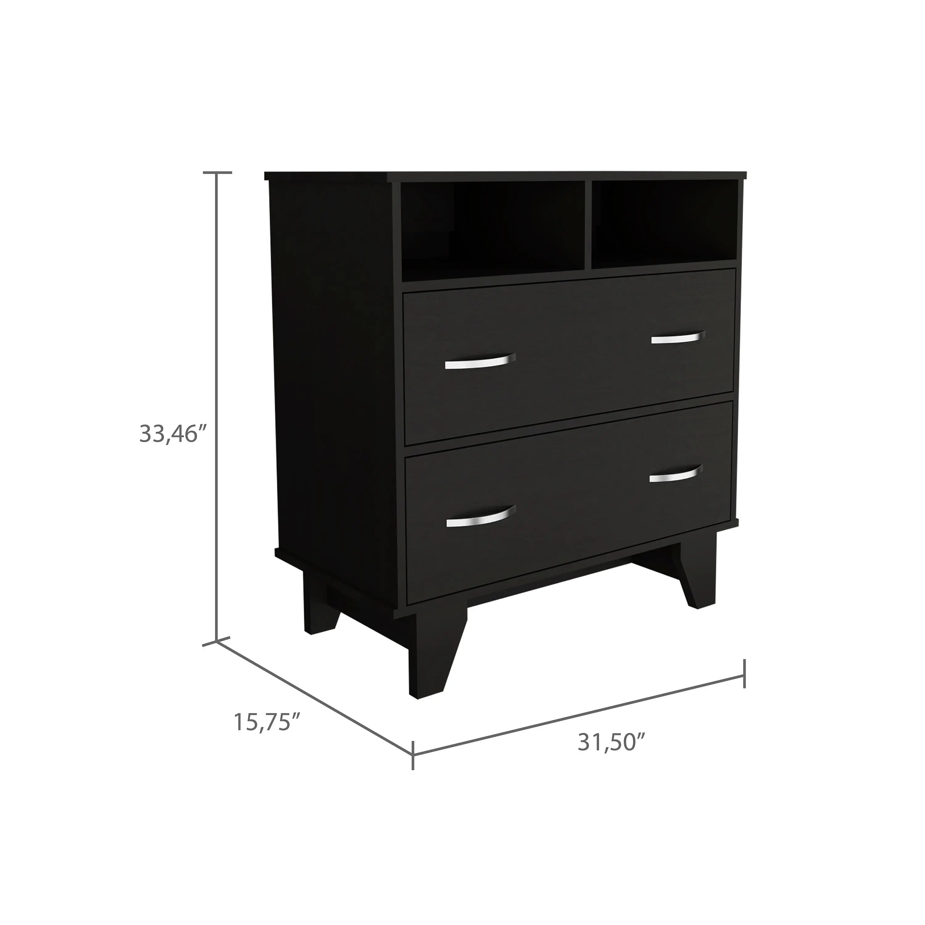 32" Black Wood Two Drawer Dresser Homeroots Bed & Bath