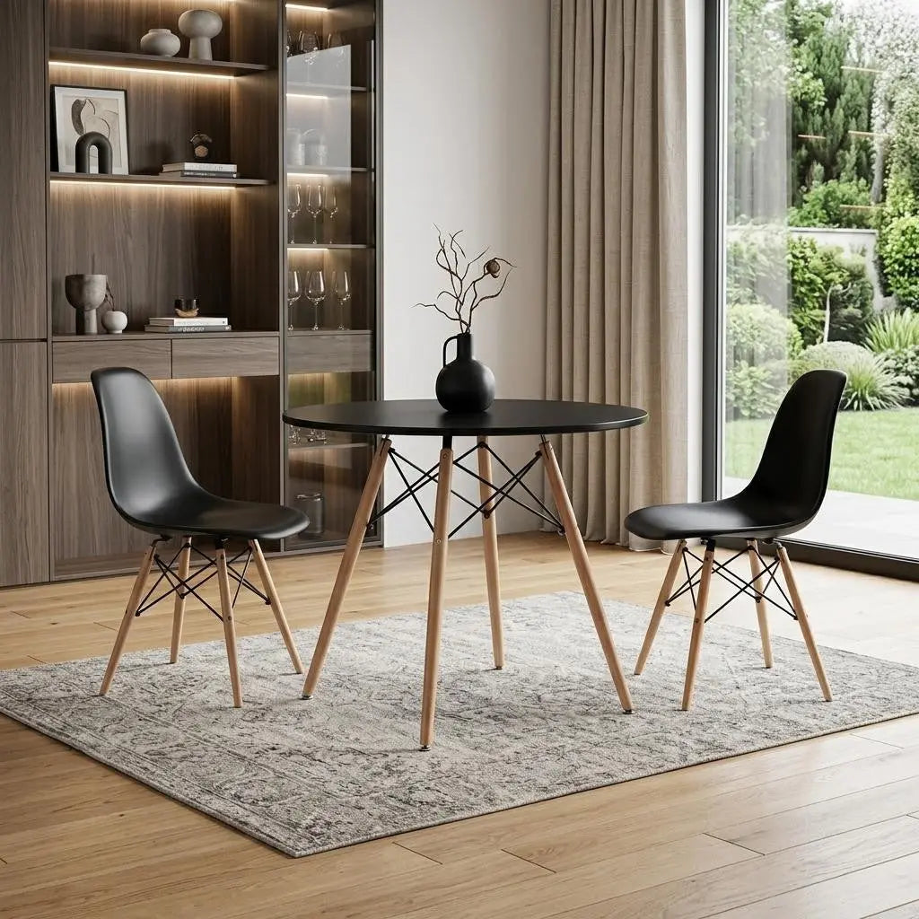 32" Black and Natural Wood Round Top Dining Table Homeroots Kitchen & Dining