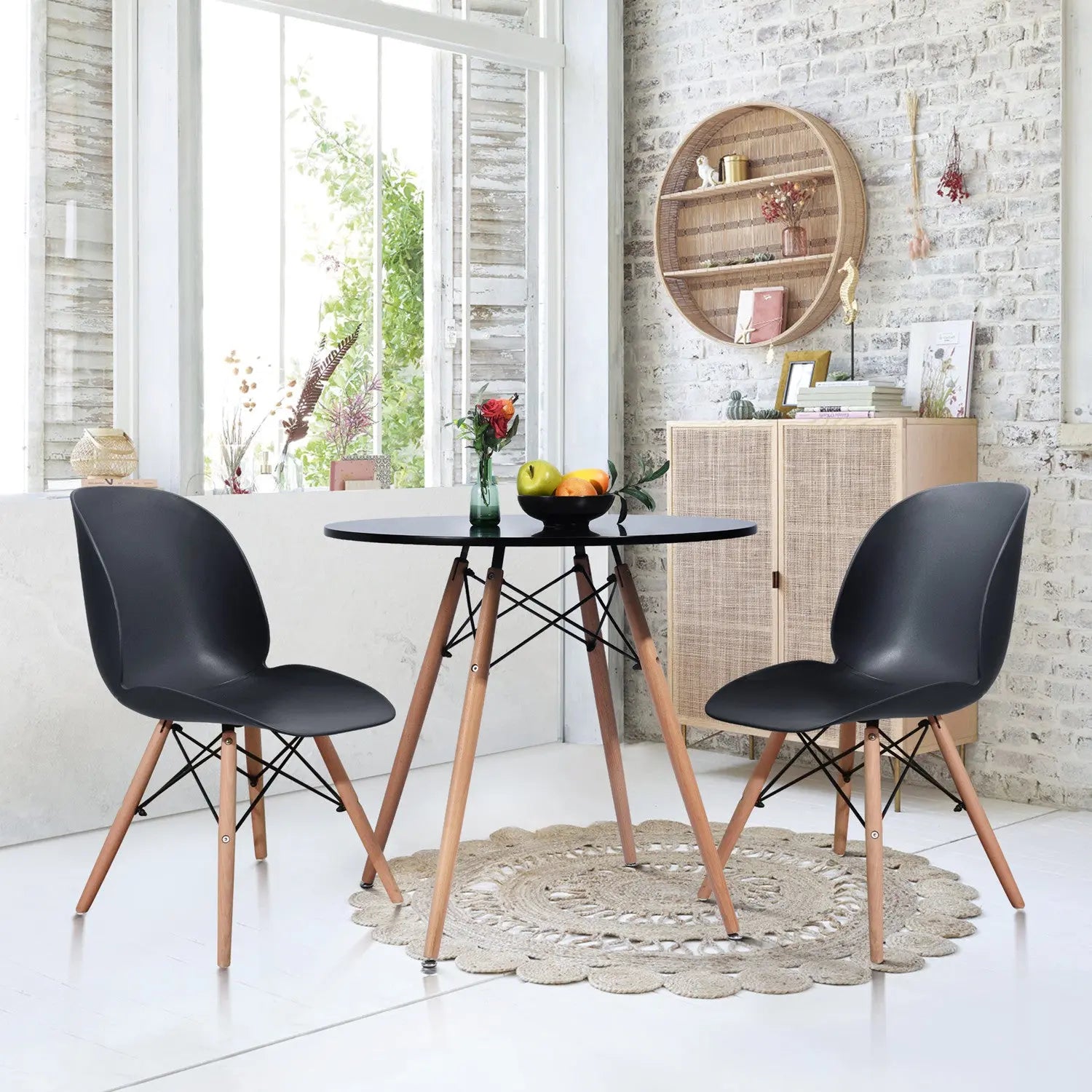32" Black and Natural Wood Round Top Dining Table Homeroots Kitchen & Dining