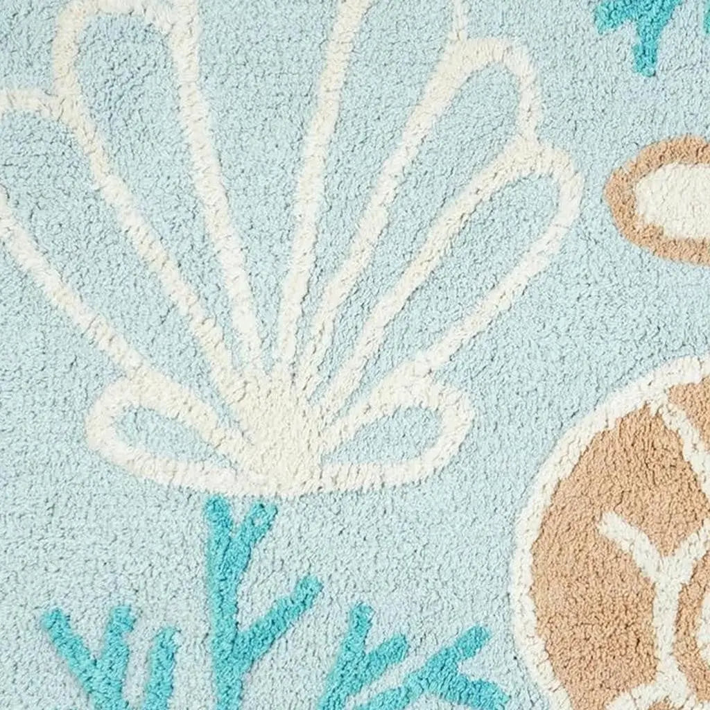 32" Blue Tan And White Cotton Seashells And Coral Bath Rug - GreatEagleInc