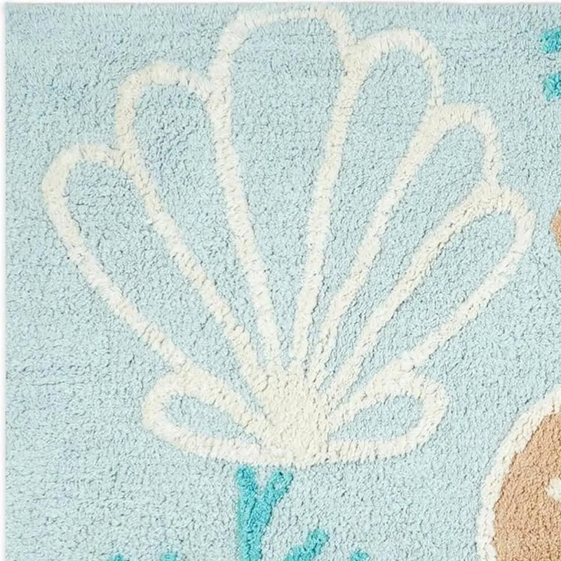 32" Blue Tan And White Cotton Seashells And Coral Bath Rug - GreatEagleInc