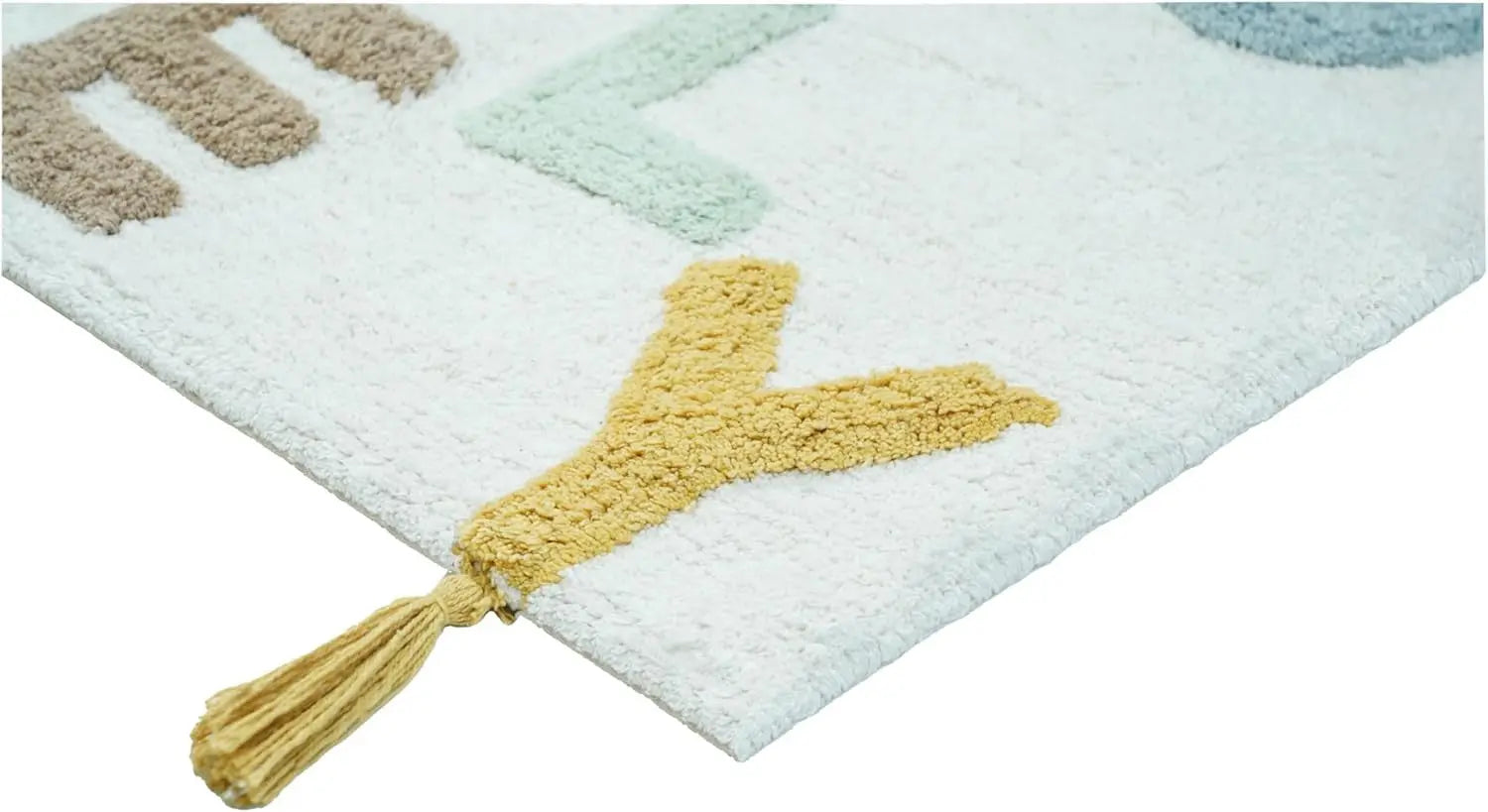 32" Blue White And Yellow Cotton Hello Lovely Youthful Bath Rug - GreatEagleInc